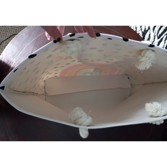 NEW Rainbow Happy Place Polka Dot Boho Beach Tote Travel Shopping Bag Glitter - Picture 10 of 16